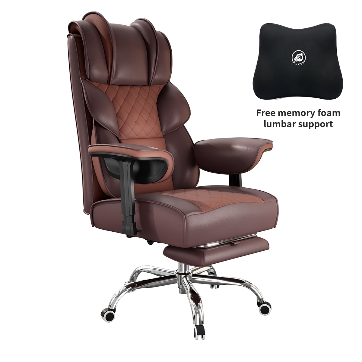 KOCEN Big and Tall Office Chair, Desk Chair with Soft Adjustable Armrests, Ergonomic High Back Gaming Chair with Lumbar Support, Executive Computer Chairs with Footrest(PU Leather, Brown)