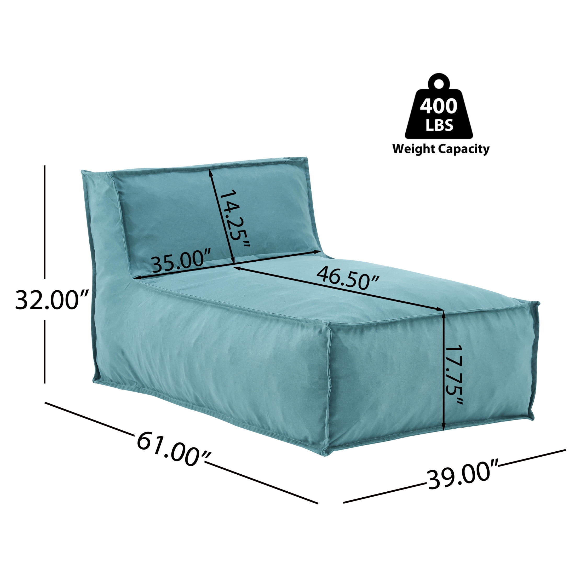 Christopher Knight Home 61" Outdoor Bean Bag Lounge Chair, Plush Foam Filled, Patio Garden Seating, Teal