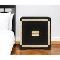 HomeRoots 564649 26 in. Black & Gold Two Drawer Faux Crystal Bling Wood Nightstand