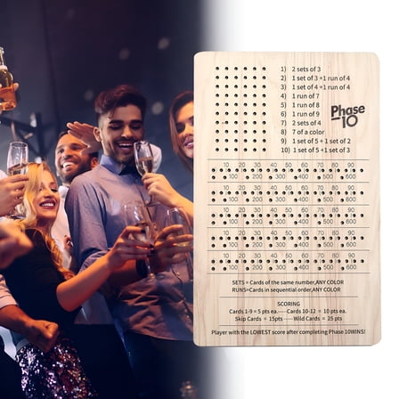 BESTSKY Phase 10 Score Board Wooden 10 Scorecard Board Table Game Score Board Classic Family Night Table Game Score Board Accessories