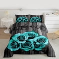 thumbnail image 2 of Turquoise Grey Bedding Set Teal Rose Flowers Comforter Set Twin For Girls Men Women Valentine'S Day Wedding Comforter Gifts For Couple Lover,Country Rose Floral Quilt Duvet Insert 1 Pillow Case, 2 of 7