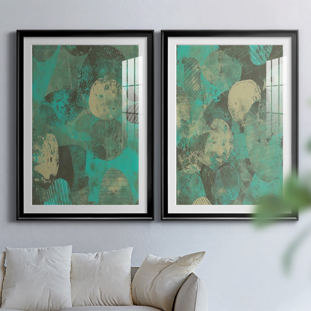 Wexford Home Minty Green Orbs I Premium Framed Print, 26.5" x 36.5" - Ready to Hang, Black (Set of 2)