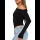 thumbnail image 3 of Blusa Informal de Larga con Cuello y Hombros Descubiertos para Mujer, Ajustada, para Salir, Estilo Y2K Negro S, 3 of 7