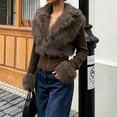 thumbnail image 5 of Sorvello Women's Faux Fur Collared Zip Up Jacket Fall Clothes Slim Fit Winter Coats Coffee XS, 5 of 5