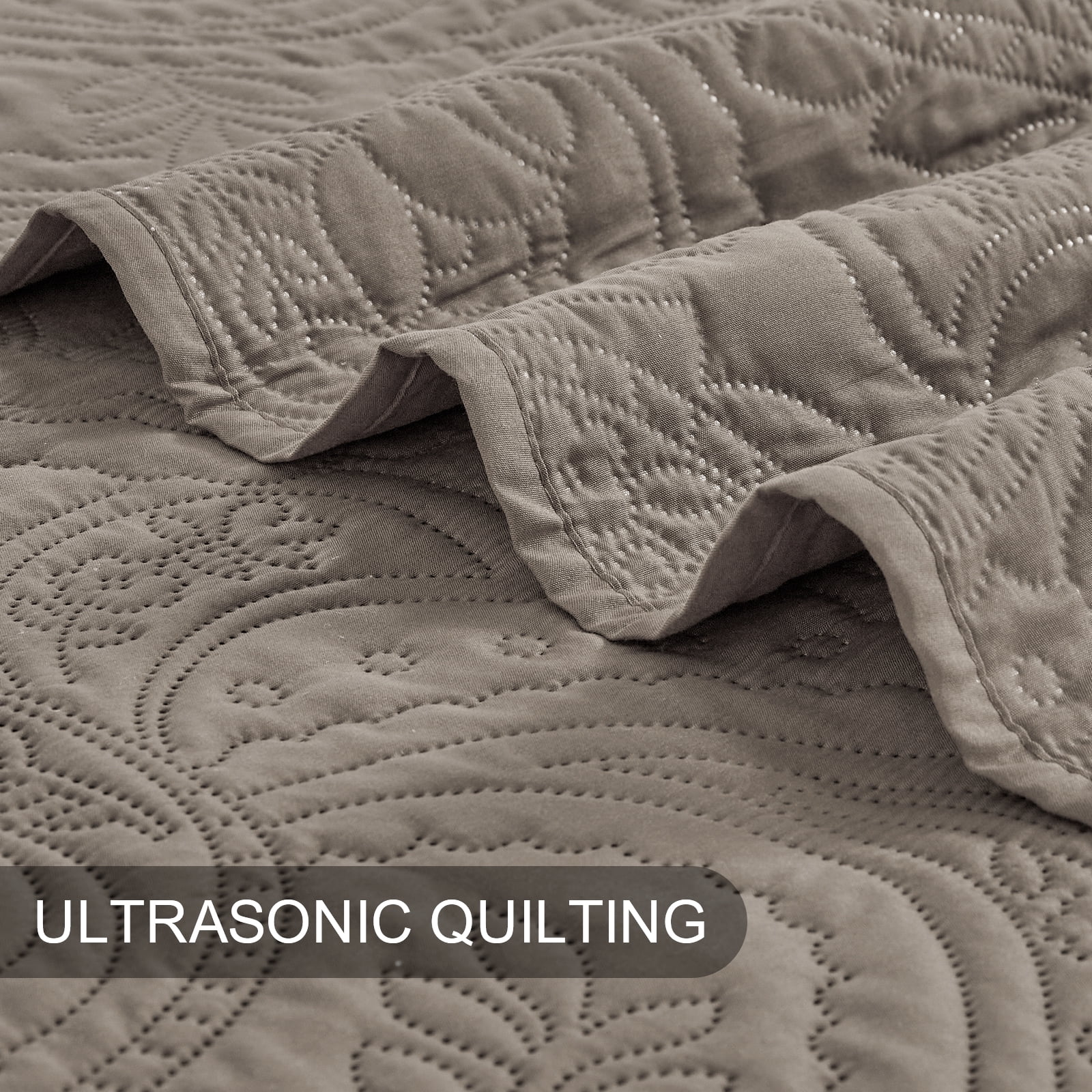 Bourina Modern Floral 3-Piece Quilt Set– Queen,Taupe,Lightweight & Comfortable,Perfect for All Seasons