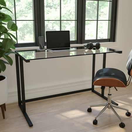 UPC: 0889142003632 | Flash Furniture Glass Desk with Black Pedestal Metal Frame