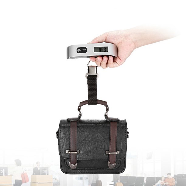 Báscula de equipaje colgante digital portátil para viajes, maleta con pintura de goma, 50 kg, batería incluida - Plata