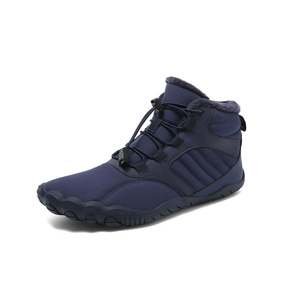 Mens Barefoot Snow Boots Winter Warm Fur Lined Hiking Boots Minimalist Waterproof Non-slip Cotton Shoes Blue 7 US