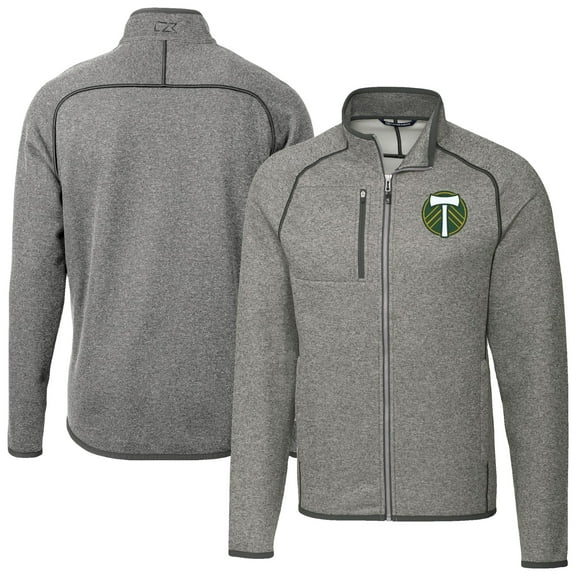 Men's-Cutter & Buck  Heather Gray Portland Timbers Big & Tall Mainsail Sweater-Knit Full-Zip Jacket
