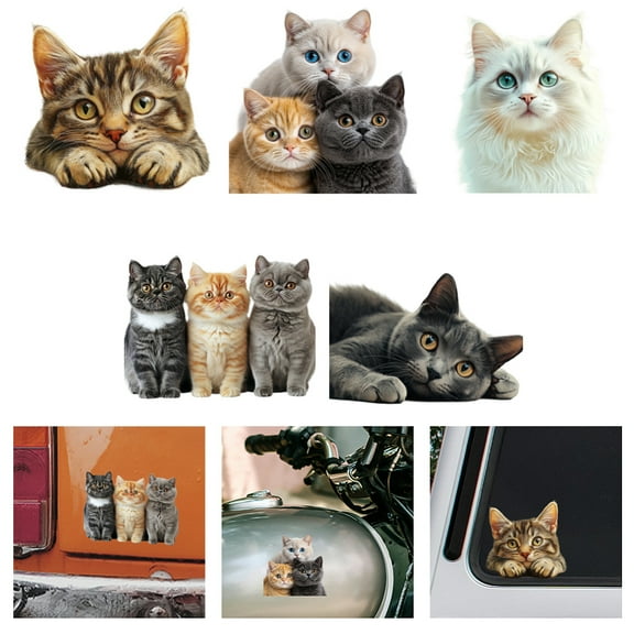 Plastic Reflective Car Stickers Waterproof Decals for Vehicle Decoration Cat Shape 148x155mm
