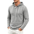thumbnail image 2 of Men's Knit Hooded Henley Shirt, Drawstring Long Sleeve Pullover Top, Textured Loose Fit Spring-Fall Casuall Daily Streetwear Clothes Gray M, 2 of 6