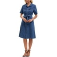 thumbnail image 2 of INSPIRE CHIC Women's Denim Dress Button Down Short Sleeve Belted Casual Jean Shirt Dresses M Blue, 2 of 6