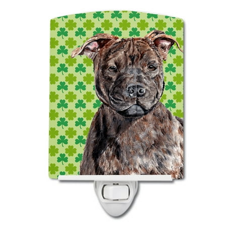 

Caroline s Treasures SC9729CNL Staffordshire Bull Terrier Staffie Lucky Shamrock St. Patrick s Day Ceramic Night Light