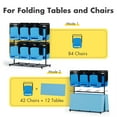 thumbnail image 3 of Advwin Folding Chair Storage Cart, 800 lbs Heavy-Duty Dual-Layer Rack for 84 Chairs / 12 Tables + 42 Chairs, Chair Organizer Trolley with Dust Cover & Straps for Events, Schools or Garages, 3 of 11