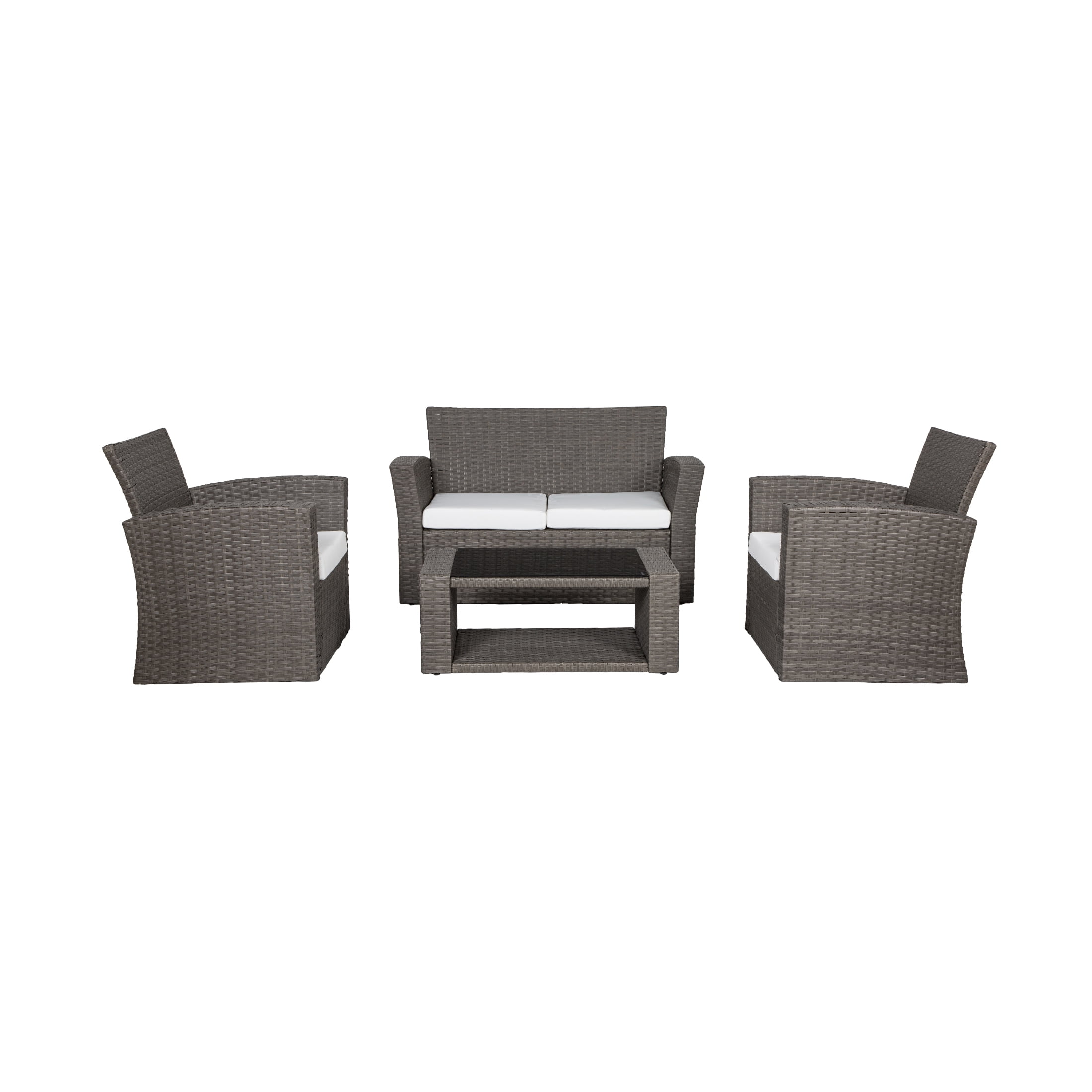 GARDEN 4-Piece Outdoor Rattan Wicker Patio Conversation Sets with Coffee Table & Cushion, Gray and White