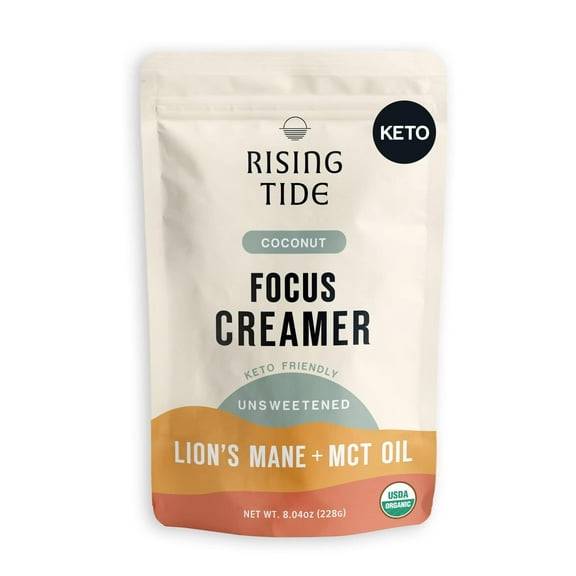 Rising Tide Organic Mushroom Superfood Creamer - Coconut Milk Powder, Lions Mane Mushrooms, & MCT Oil - Dairy Free, Unsweetened, Keto Friendly & Plant-Based - Only 4 Ingredients - Add to Coffee, Matc