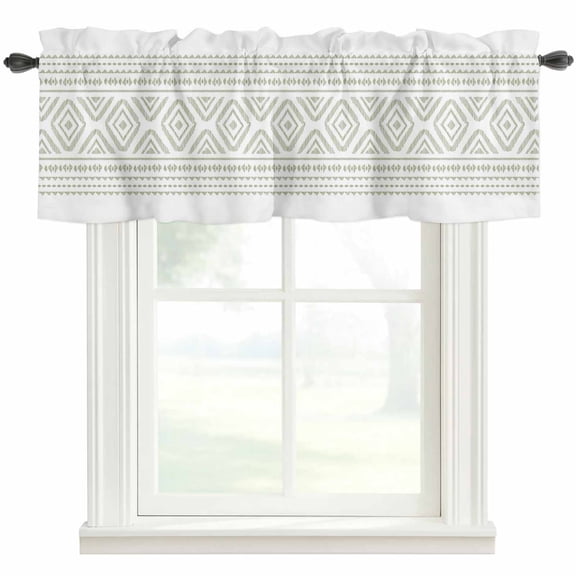 Boho Sage Green Geometric Farmhouse Short Window Curtain Valances, Vintage Southwestern Stripes Rod Pocket Kitchen Valances for Living Room Bedroom Bathroom Cafe 60" x 18"
