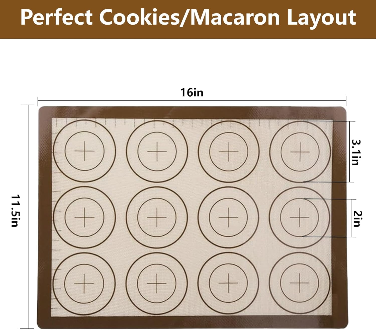 Macaron Silicone Baking Mats Set: 3 Pack Non-Stick Silicone Baking Mat - Heat Resistant, Reusable Baking Sheet Cookie Oven Liner for Macaroons, Bake Pans, Pizza, Toaster (Brown)