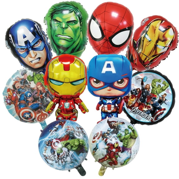 10PCS For The Avengers Themed Birthday Superhero Movie Party Foil Balloon Iron Man Decorations Cute Cartoon Spider Movie Balloon Celebration Party Kit Supplies