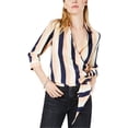 thumbnail image 1 of Project 28 Blouse Portefeuille Rayée pour Femmes, Bleu, Moyen, 1 of 1