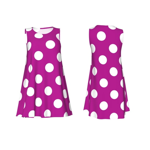 Horeoi Purlpe And White Polka Dot Print Women's Sleeveless Dress Cotton-like Flared Hem Deep Side Pockets Above-Knee