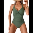 thumbnail image 3 of Traje de Baño de una Pieza para Mujer, Estilo Halter, Fruncido, Control de Abdomen, Push Up Verde XL, 3 of 9