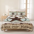 thumbnail image 3 of Full Quilt Set 78''x90'', Western Texas Star Green Lightweight Bedspread Coverlet Set with 2 Pillow Shams, Farmhouse Brown Country Vintage Breathable All Season Quilt Bedding for Bedroom/Guest Room, 3 of 9