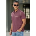 thumbnail image 2 of QDG Mens Polo Short Sleeve Shirt Casual Summer Classic Collared T-Shirt Basic Button Tee with Pocket Wine Red L, 2 of 8