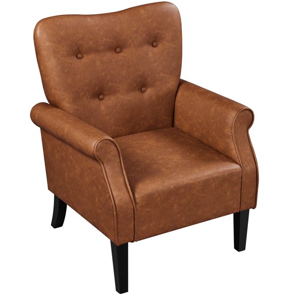 Yaheetech Mid-century Modern Faux Leather Accent Chair,Retro Brown