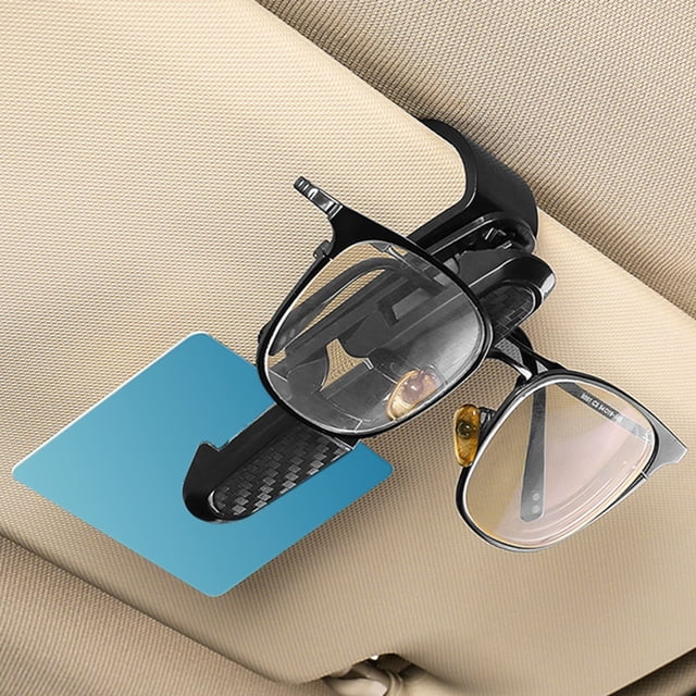 2 Pack Car Sun Visor Glasses Holder, 180° Rotatable, Dual Sunglasses Clip with Card Slot, Soft Non-Scratch Material, No View Block, Universal for All Vehicles SUV and Truck