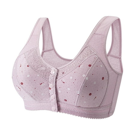 GZWYHT Bralettes for Women Clearance Bras for Women Women Sexy Lace Frongt Button Shaping Cup Adjustable Shoulder Strap Large Size Bra Backless Bra Wireless Bras Push Up Bra Purple 2 M