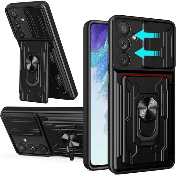 Compatible Samsung Galaxy A54 Case with Card Holder & Kickstand,Military Grade Camera Slide Cover Magnetic Samsung A54 5G Wallet Case Shockproof Protective Phone Case for Galaxy A54 Case Black