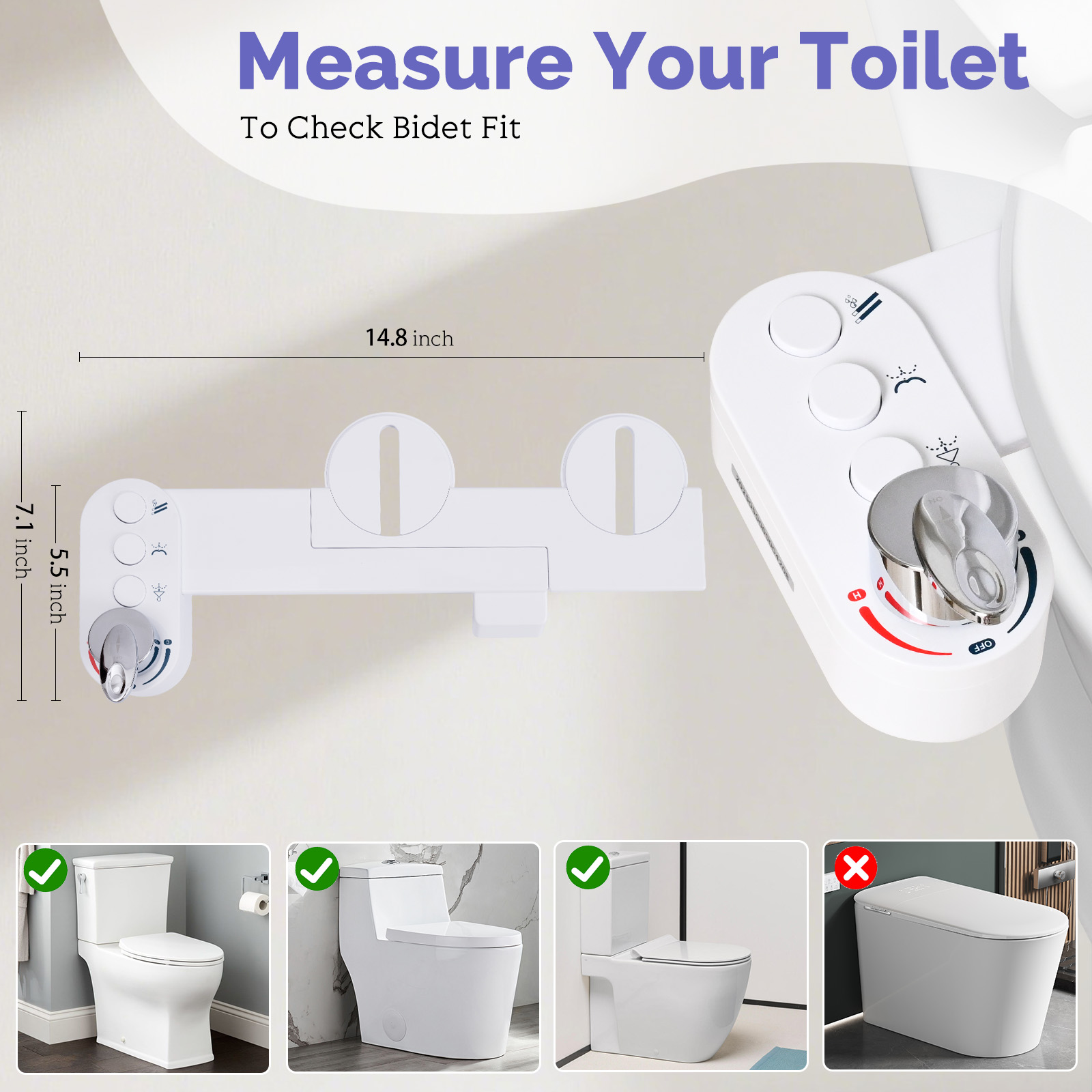 Jinxell Bidet Attachment for Toilet, Hot and Cold Water Spray Non-Electric Dual Nozzle for Frontal & Rear Wash, Adjustable Water Pressure Control, Self Cleaning Water Sprayer