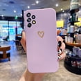 thumbnail image 3 of Compatible for Samsung Galaxy A32 5G Case(Not fit A32 4G), Plating Love Phone Case, Cute Gold Heart Pattern Soft Shockproof Protective Liquid Silicone TPU Case for Girls Women Men - Purple, 3 of 5