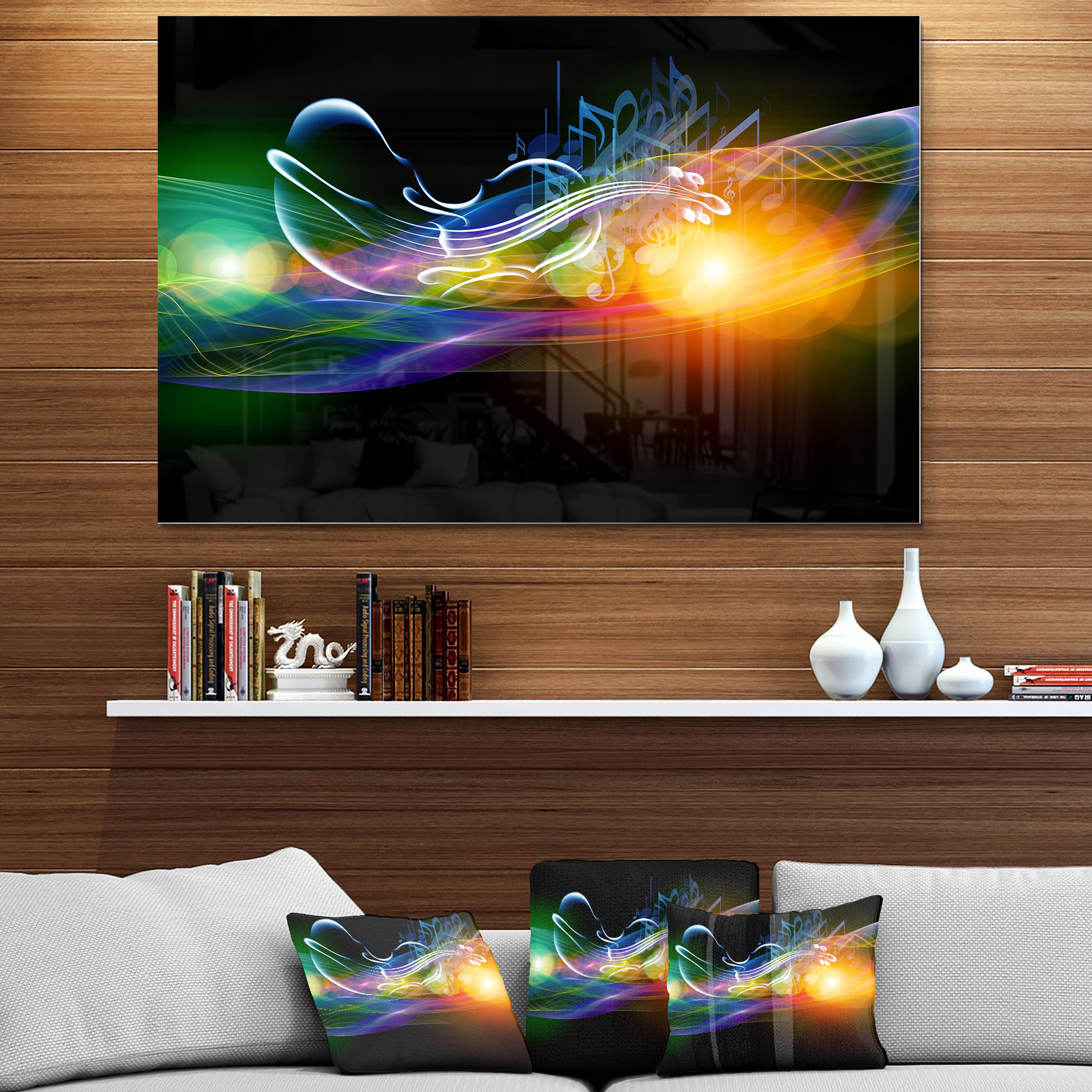 Designart 'Waves of Music Fractal Design ' Abstract Metal Wall Art Print