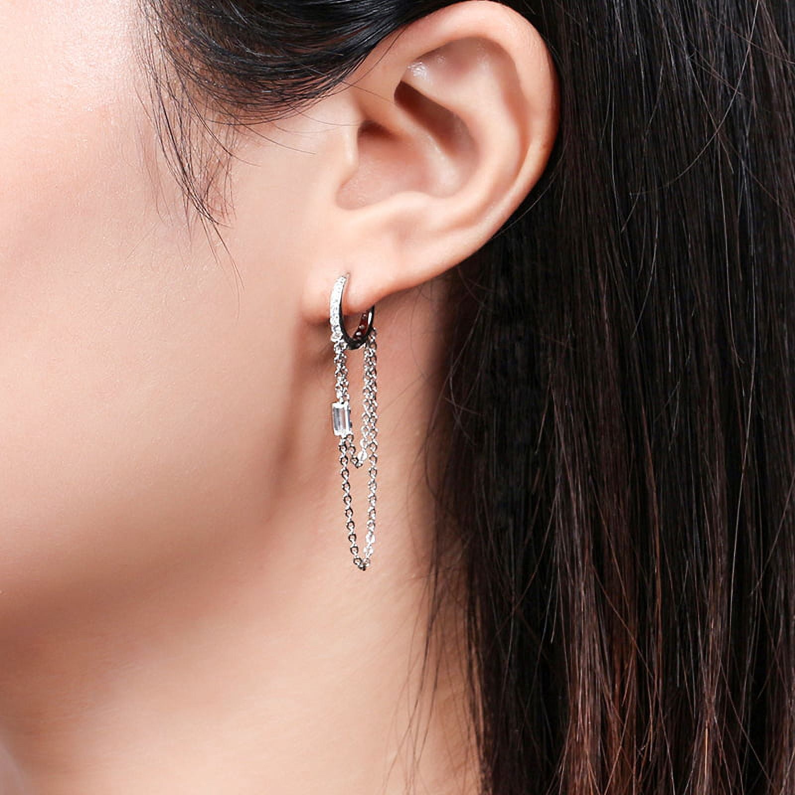 Chain Dangle Hoop Earrings for Women Cubic Zirconia Sterling Silver Ginger Lyne Collection
