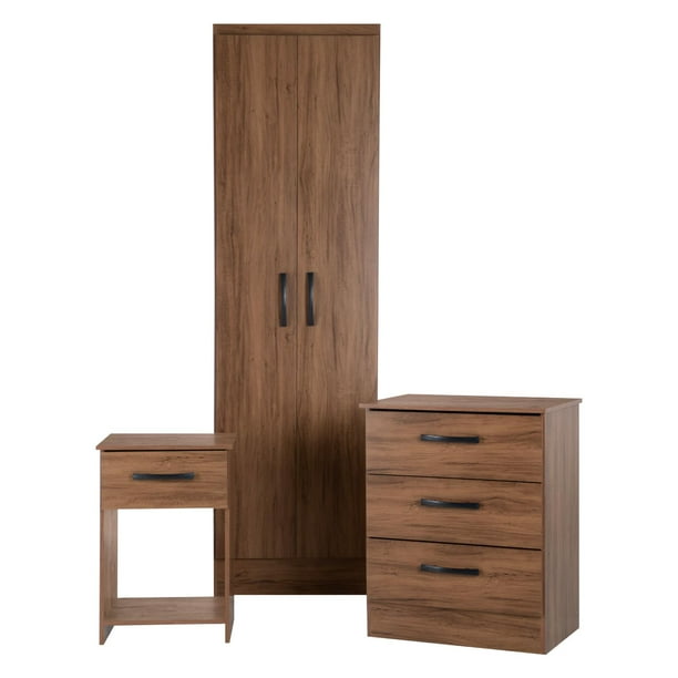 Ropero Clóset 2 Puertas Con Cómoda Cajonera y Buró Mesa de Noche 3 Piezas Madera MDP KingsHouse marron 3 piezas