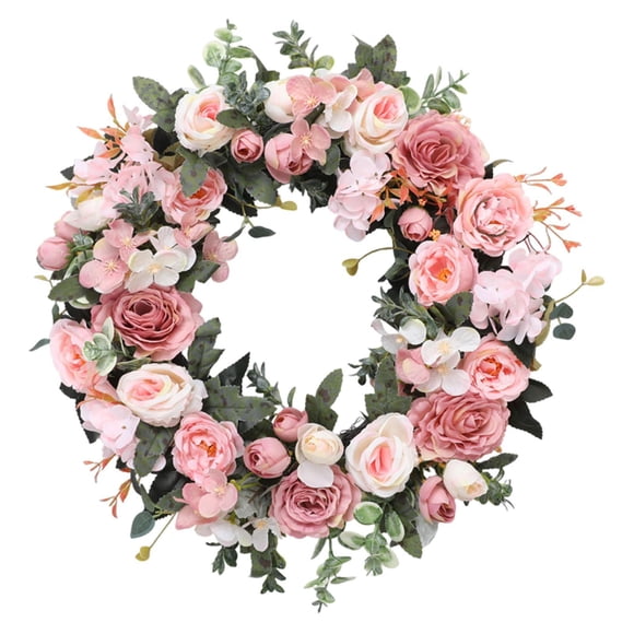 Guirnalda artificial de peonías de seda y rosas, guirnalda floral redonda, decoración del hogar para la parte delantera