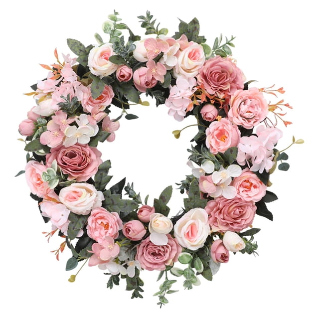 Guirnalda artificial de peonías de seda y rosas, guirnalda floral redonda, decoración del hogar para la parte delantera