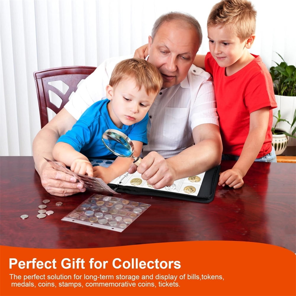 NOGIS Fireproof Coin Collection Book Holder for Collectors,360 Pockets Coins Collecting Album & 36 Sleeves Currency Storage Case for Coin Collection Supplies,Bill,Pennies, Quarters,Stamp