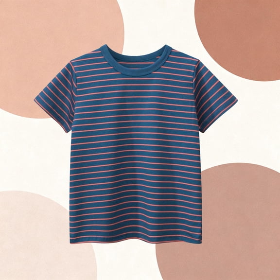 Cethrio Boys Cotton T-shirts, Short Sleeve Crew Neck School Striped Summer Tops for Boy Red Size 10
