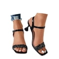 thumbnail image 3 of Fiaer Women's Rhinestone Shiny High Heels Backless Open Toe Summer Sandals for Party Club Prom Black 7, 3 of 9