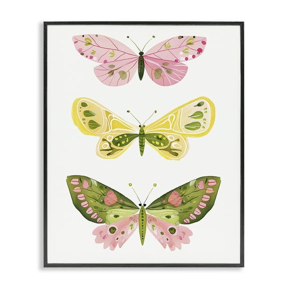 Stupell Industries Pastel Butterfly Trio Insects Painting Black Framed Art Print Wall Art, 11 x 14