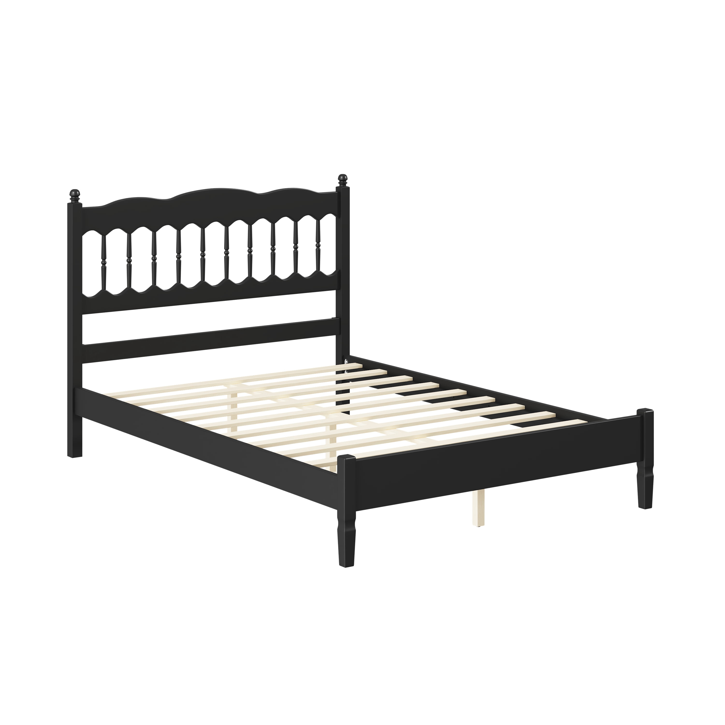 Mintazer Farmhouse Full Platform Bed with Spindle Headboard, Vintage Arched Slat Platform Bed Frame for Bedroom, No Box Spring Required, Black