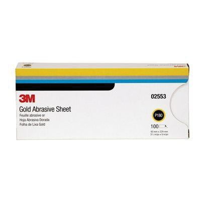 3M 02553 216U Series Abrasive Sheet, 3-2/3 in W x 9 in L, P180 Grit, Very Fine Grade, Gold, Dry