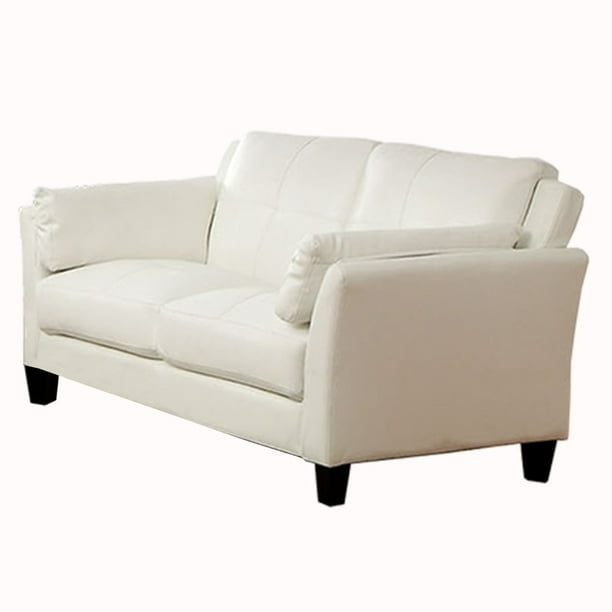 Faux Leather Upholstered Loveseat with Pillow Top Armrests, White