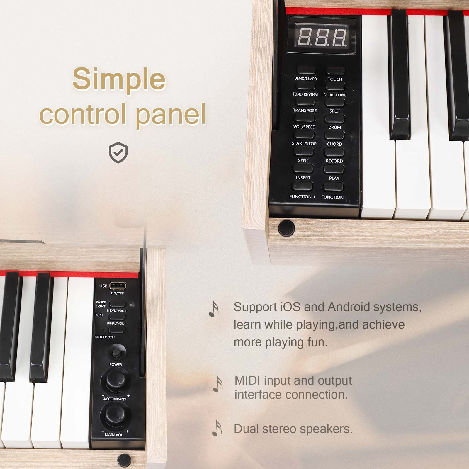 Glarry 88 Key Full Weighted Digital Piano, Desk Vanity Piano with Metal Stand, Audio and MIDI Bluetooth, Triple Pedals, Headphone for Begnner All Level, Beige