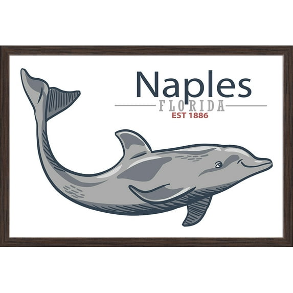 Naples, Florida - Dolphin - Lantern Press Artwork (24x16 Giclee Art Print, Gallery Framed, Espresso Wood)