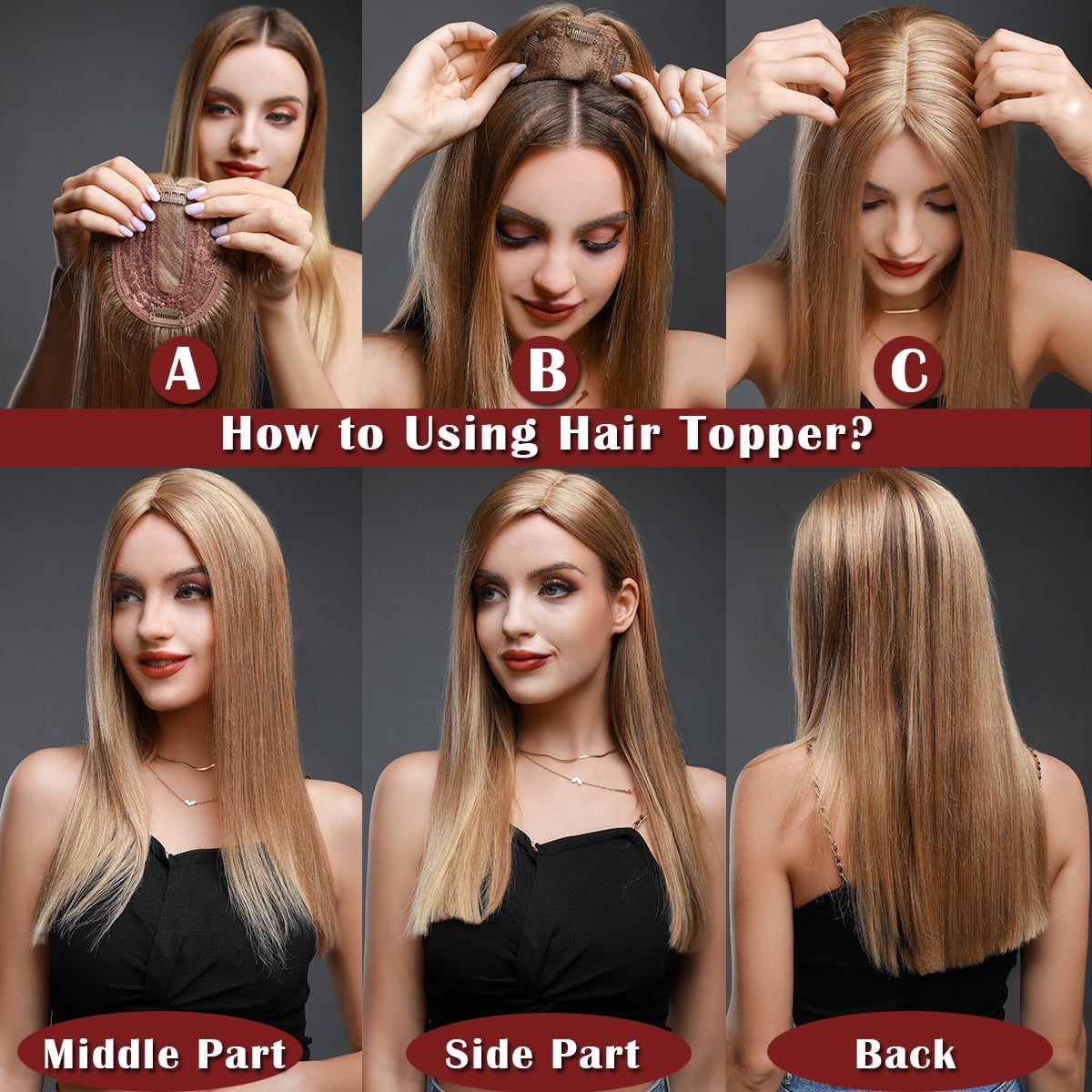 SEGO Clip in Hair Extensions Human Hair Toppers 100% Real Human Hair Topper for Thinning/Loss Hair Natural Black Hair Pieces