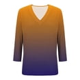 thumbnail image 5 of Fesfesfes Women's Modern Tops Three-Quarters Sleeve V-Neck Comfortable T-Shirt Elegant Flattering Comfy Contrast Color Summer Blouse(Beige,M), 5 of 6